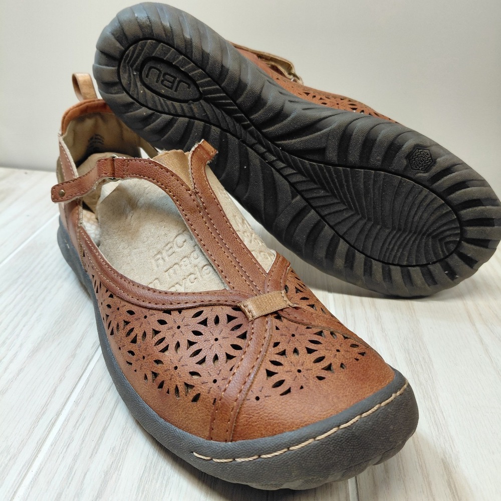 JBU Daffodil Hazelnut Brown Leather Mary Jane Adjustable Strappy Flats Size 10M